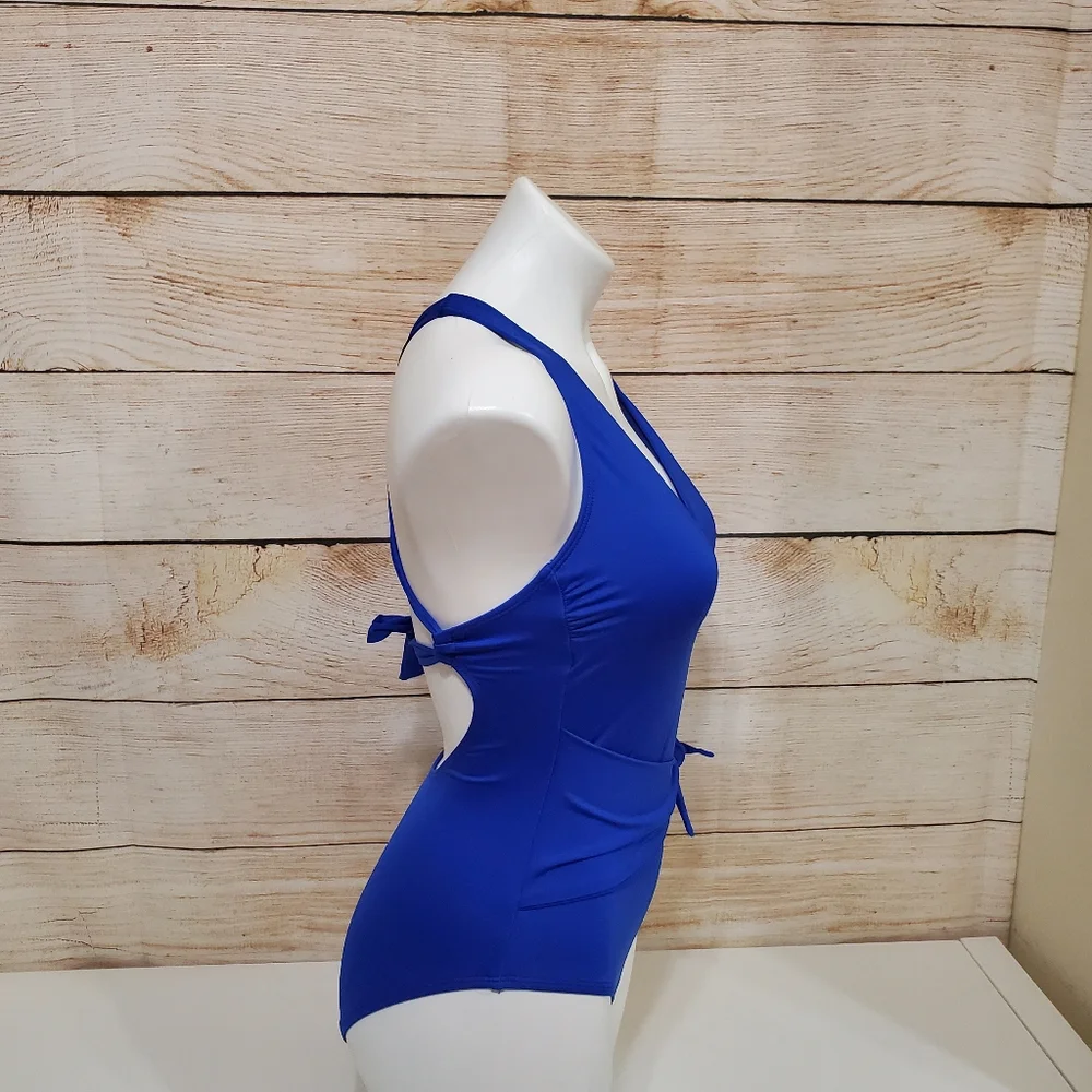 NWOT Becca Blue  Front Tie Slimming One Piece Swimsuit Small